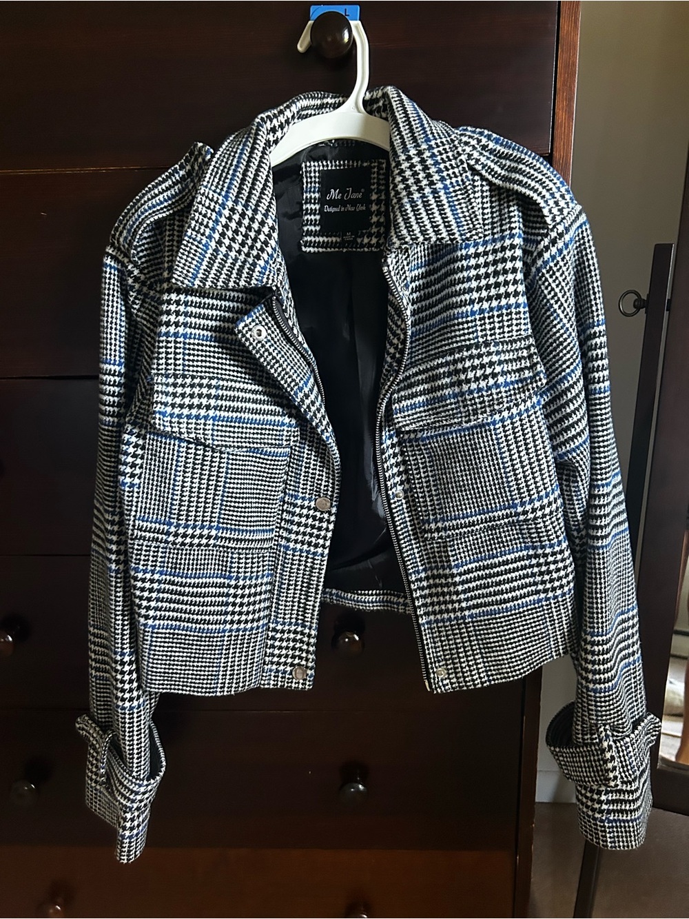 Me Jane Black, White & Blue Plaid Jacket